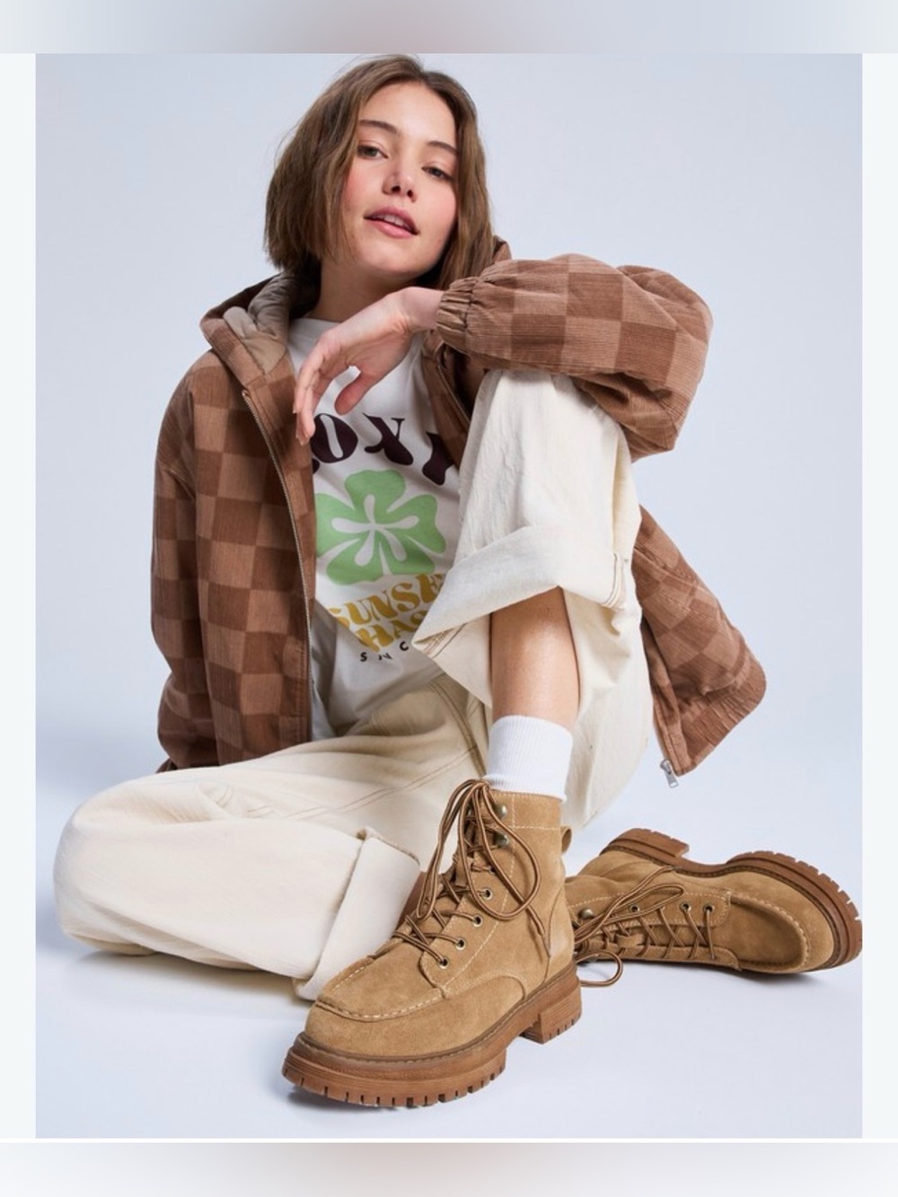 Roxy Tan Lace-Up Suede Work It Hiking Ankle Boots - Picture 2 of 16